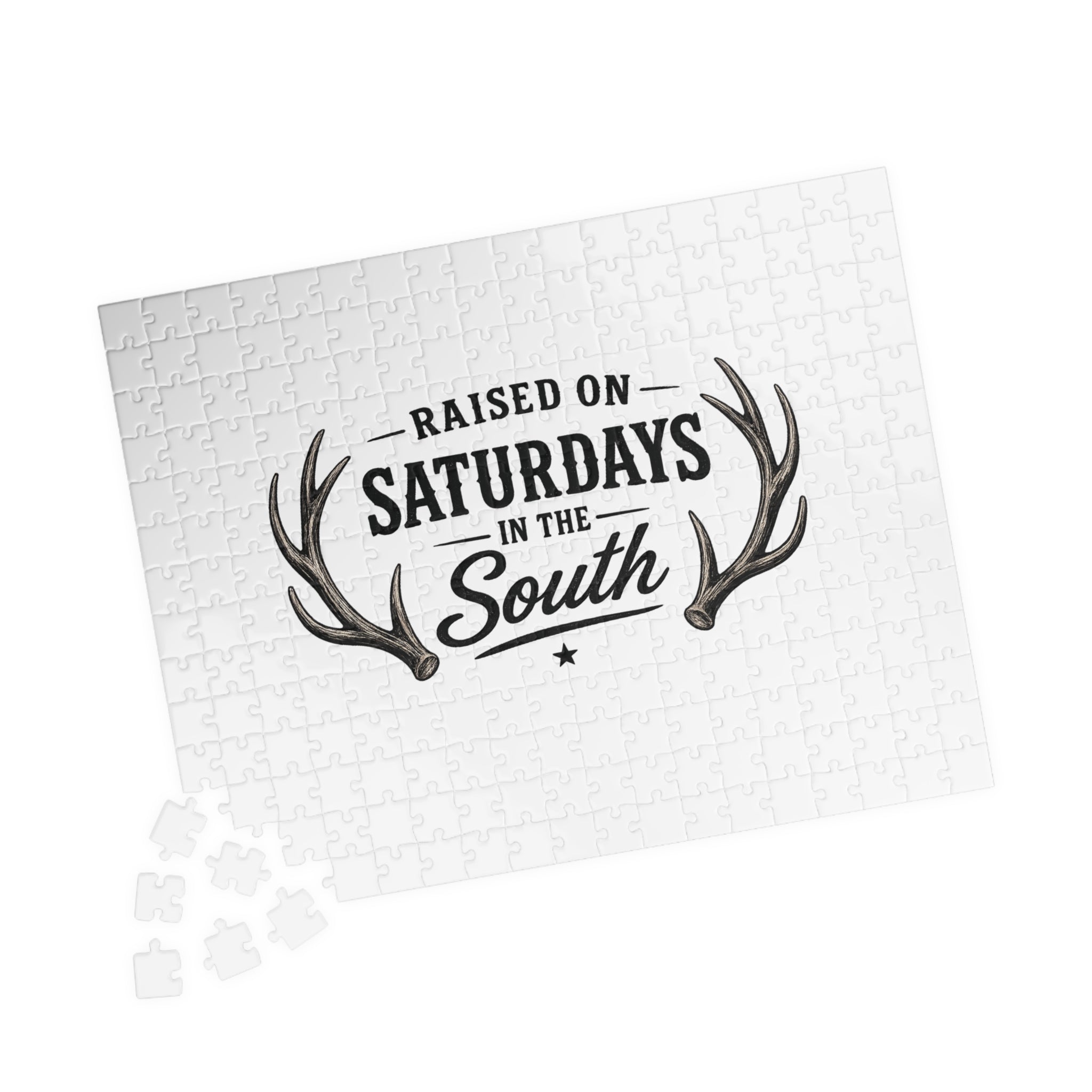 “Raised on Saturdays in the South” jigsaw puzzle-(white)