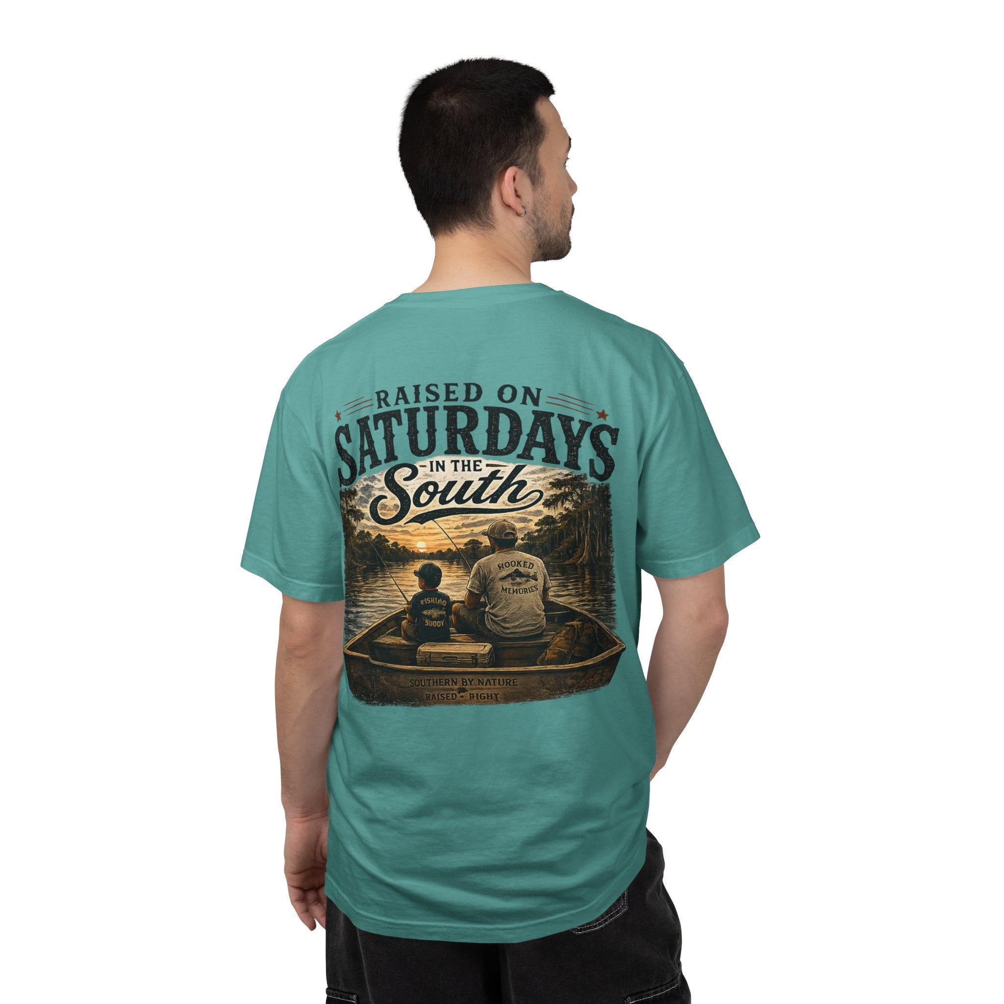 Raised on Saturdays T-Shirt — Boy Dad Fishing Buddies