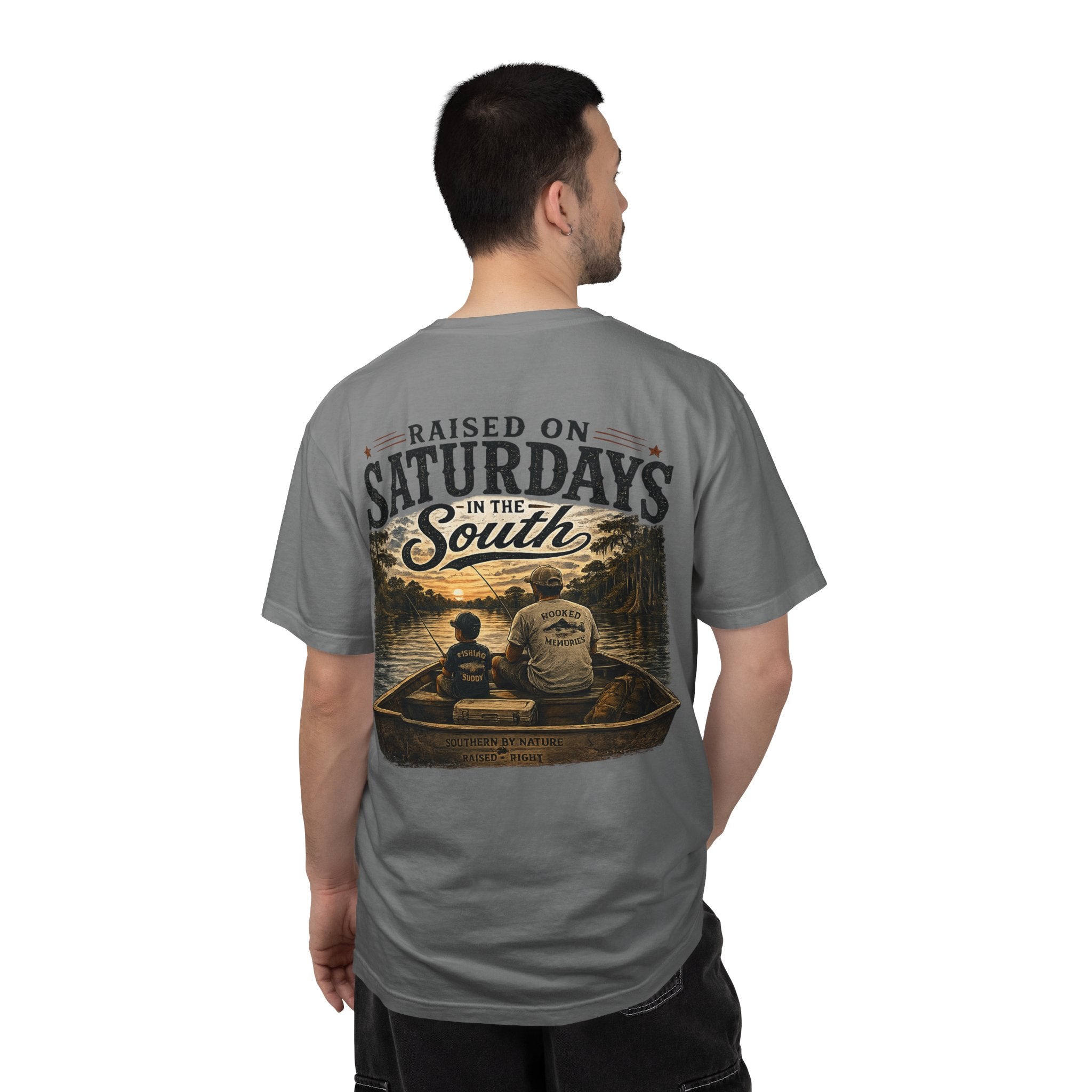 Raised on Saturdays T-Shirt — Boy Dad Fishing Buddies