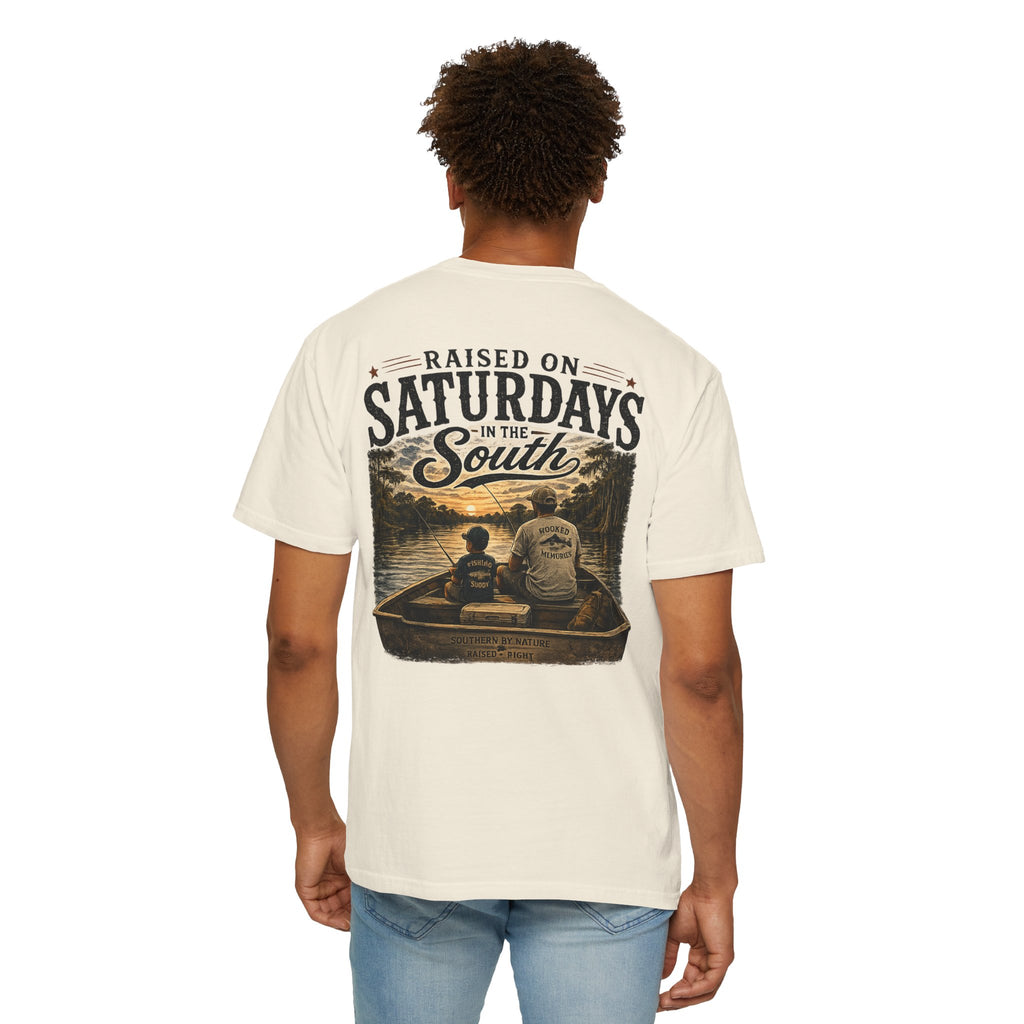 Raised on Saturdays T-Shirt — Boy Dad Fishing Buddies