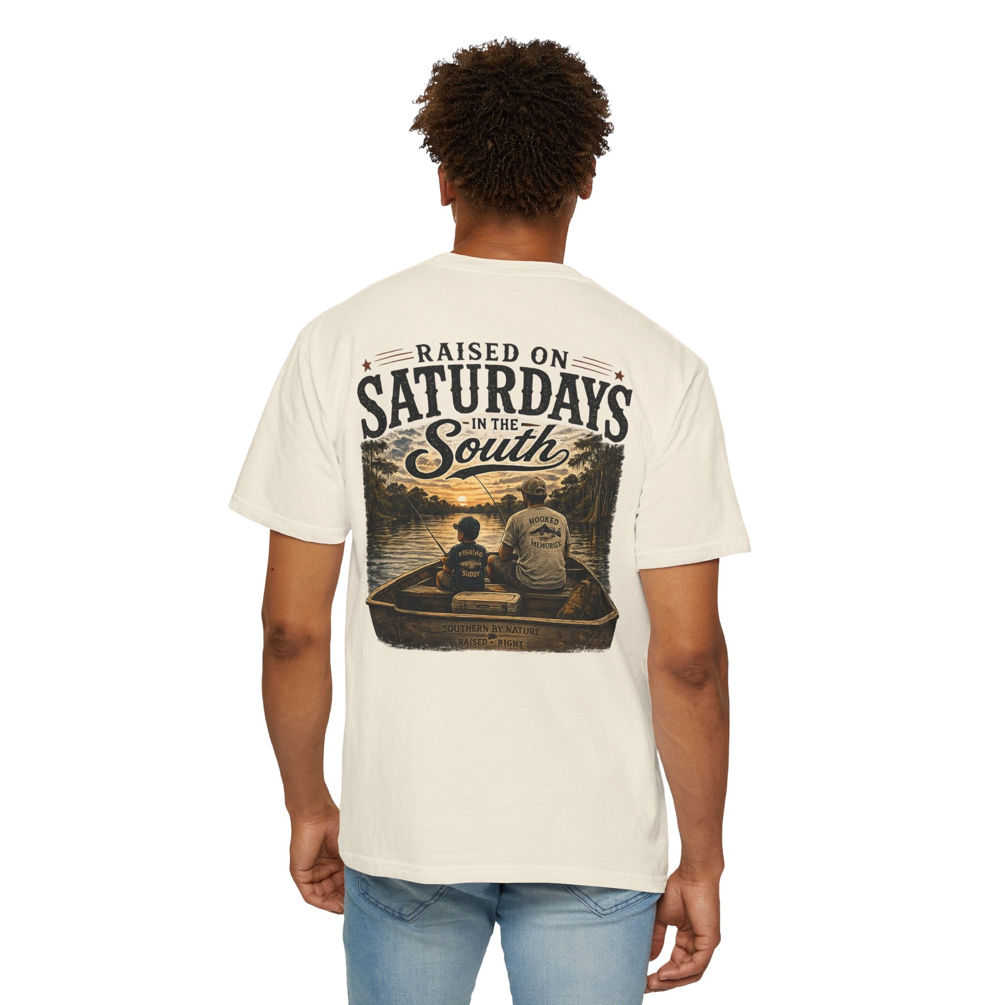 Raised on Saturdays T-Shirt — Boy Dad Fishing Buddies