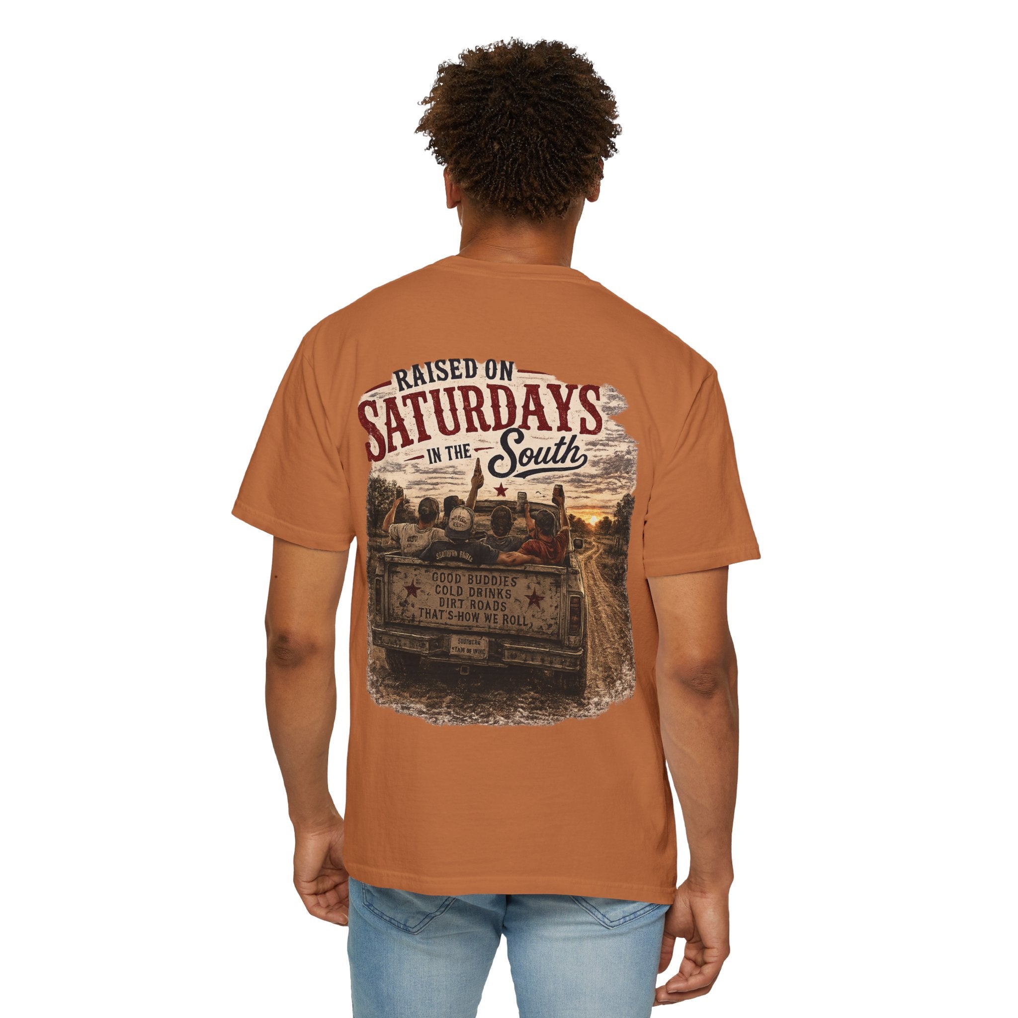 Raised On Saturdays In The South T‑Shirt — Good Riding Buddies Men's