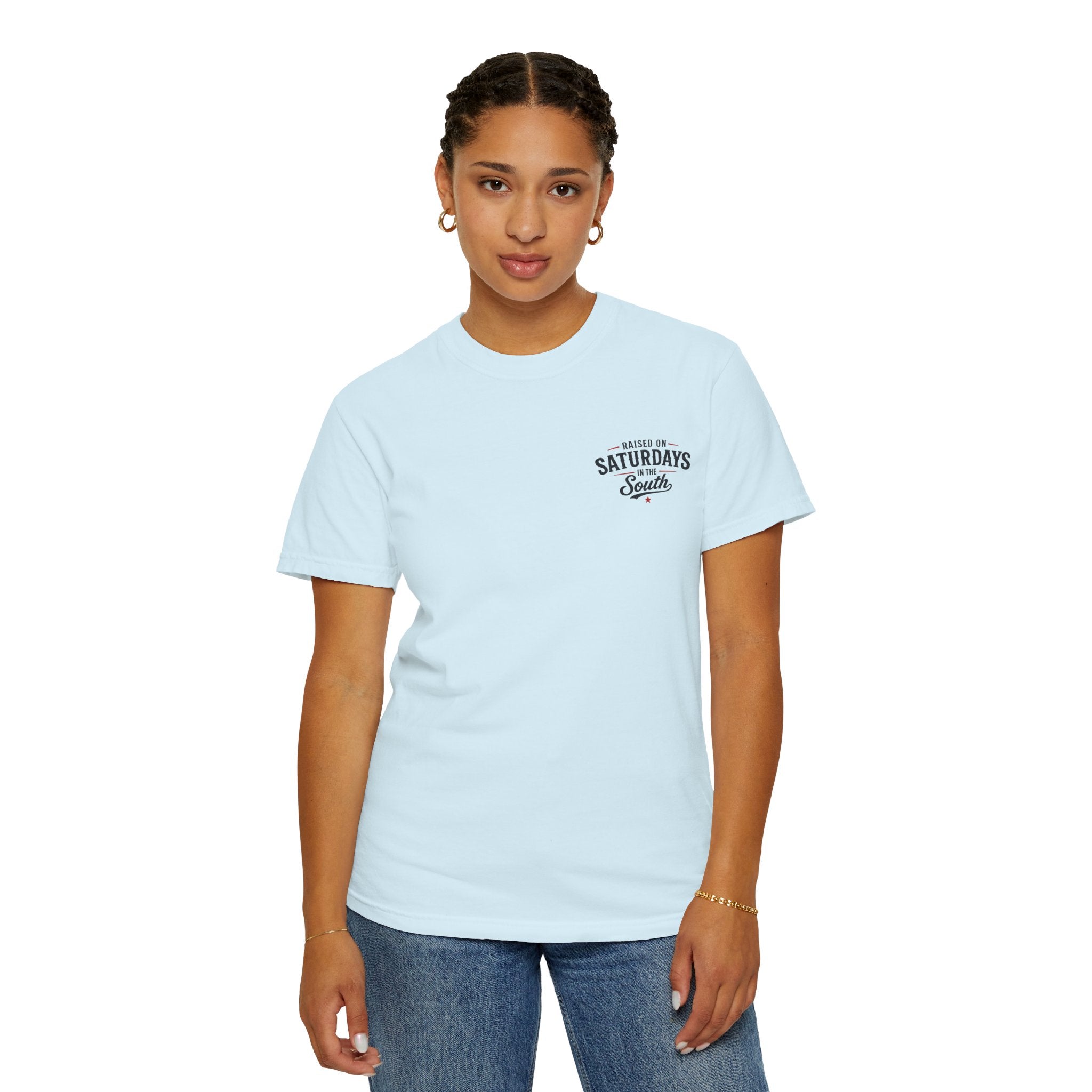 Raised On Saturdays In The South T-Shirt — Country Farm Girl Sunset