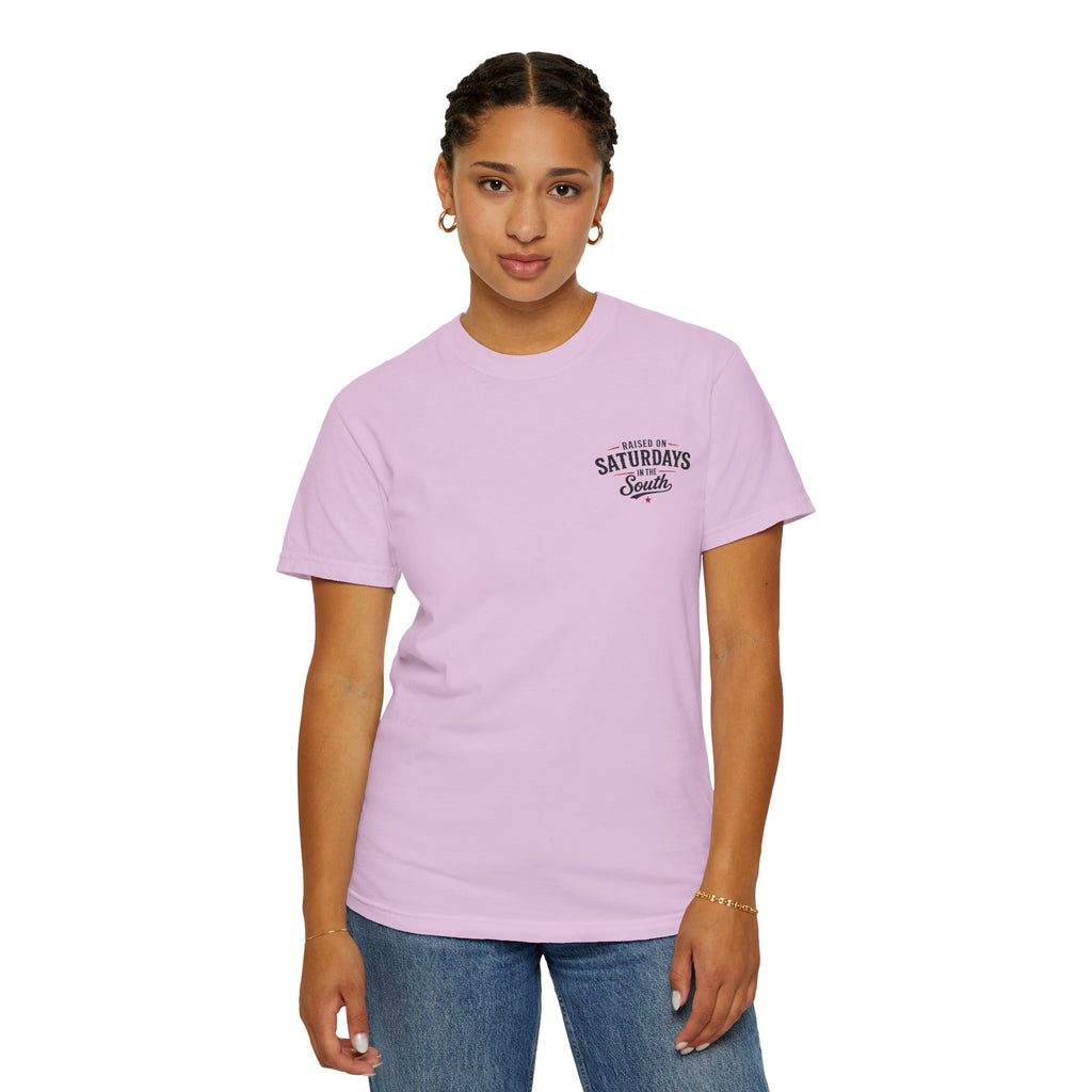 Raised On Saturdays In The South T-Shirt — Country Farm Girl Sunset