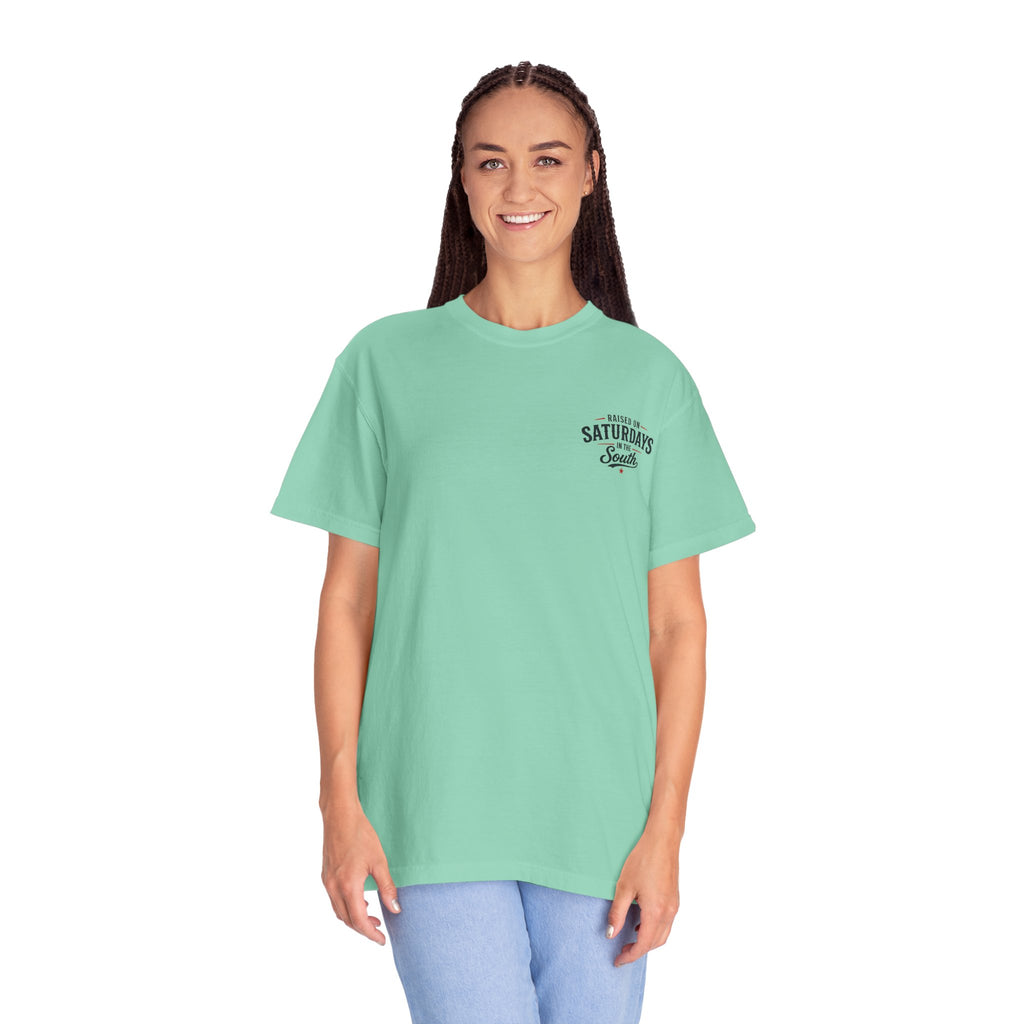 Raised On Saturdays In The South T-Shirt — Country Farm Girl Sunset
