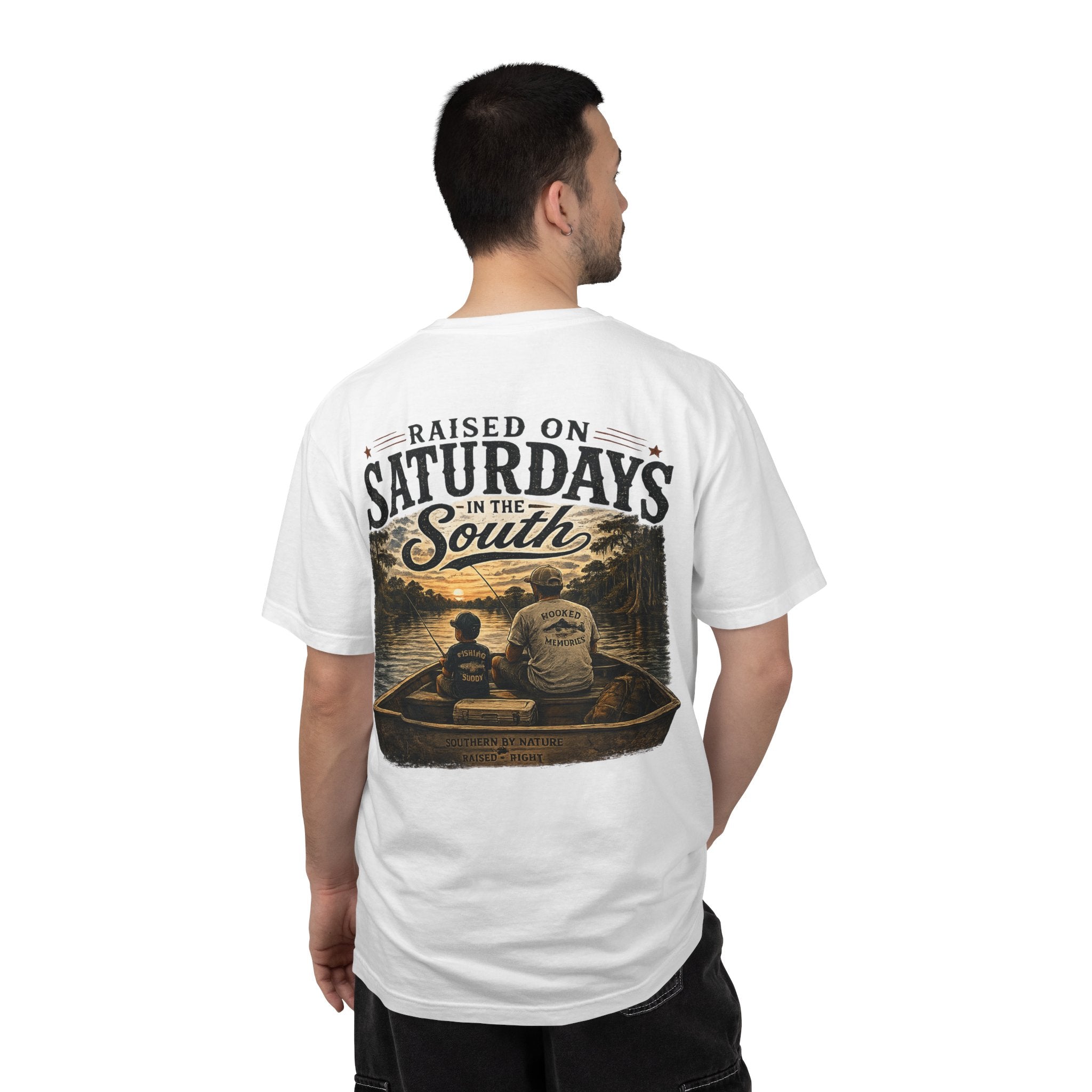 Raised on Saturdays T-Shirt — Boy Dad Fishing Buddies