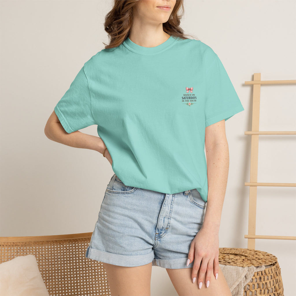 Raised On Saturdays In The South T-Shirt — Rustic Highland Cow