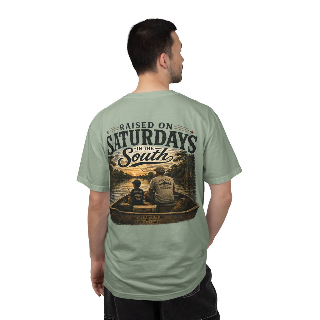 Raised on Saturdays T-Shirt — Boy Dad Fishing Buddies