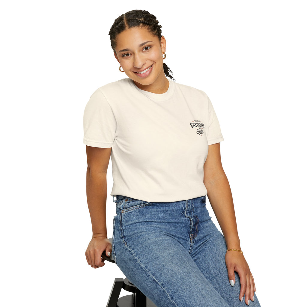 Raised On Saturdays In The South T-Shirt — Country Farm Girl Sunset