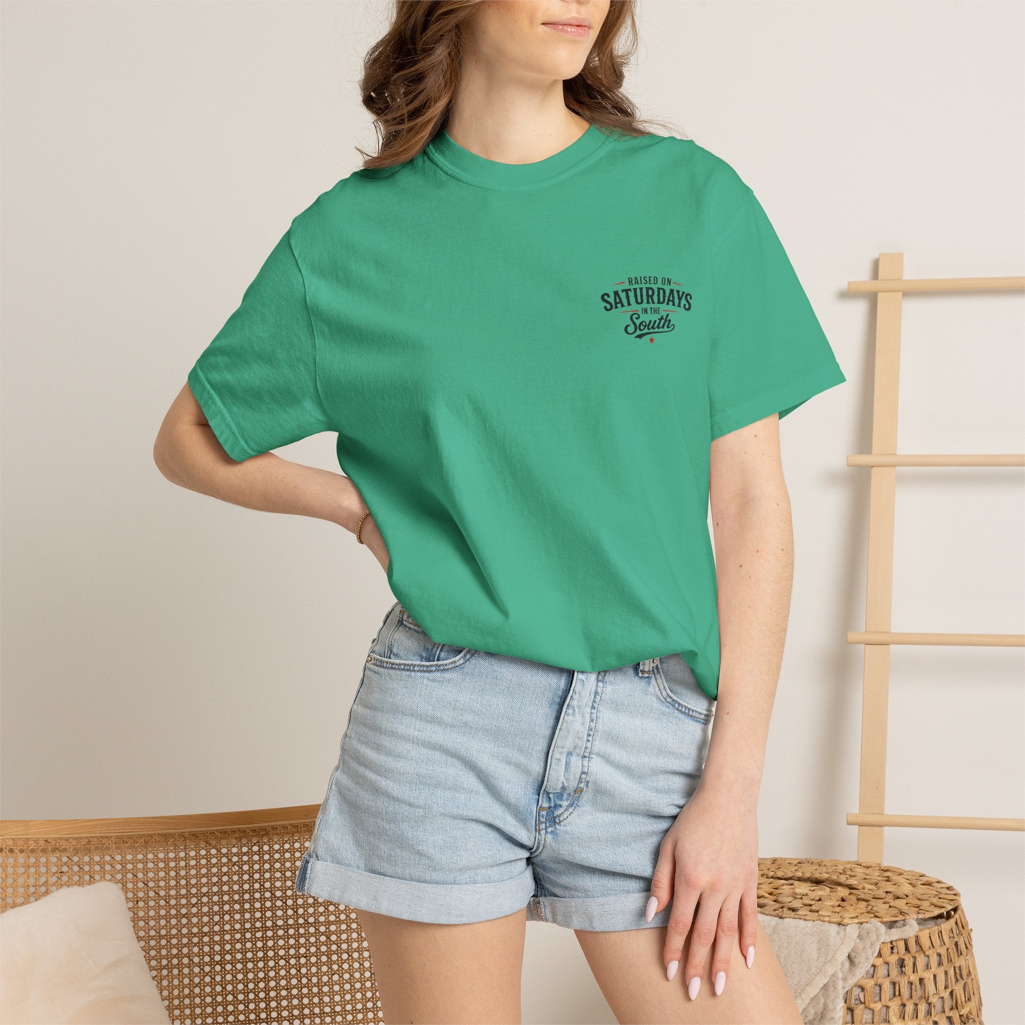 Raised On Saturdays In The South T-Shirt — Country Farm Girl Sunset