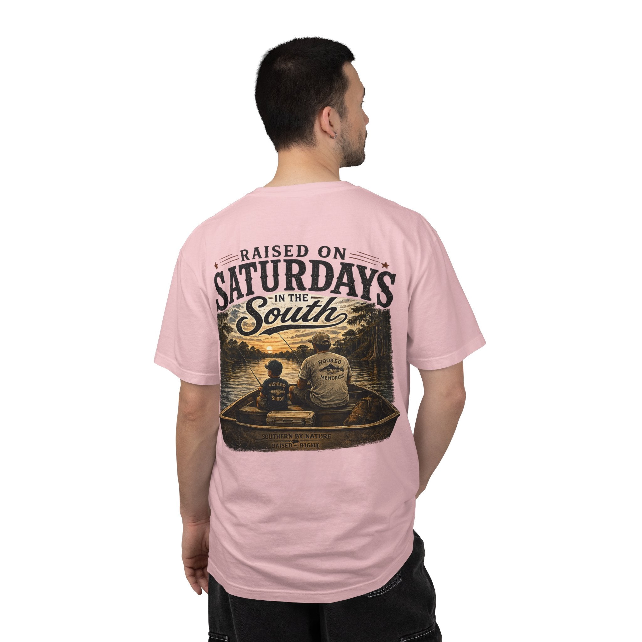 Raised on Saturdays T-Shirt — Boy Dad Fishing Buddies