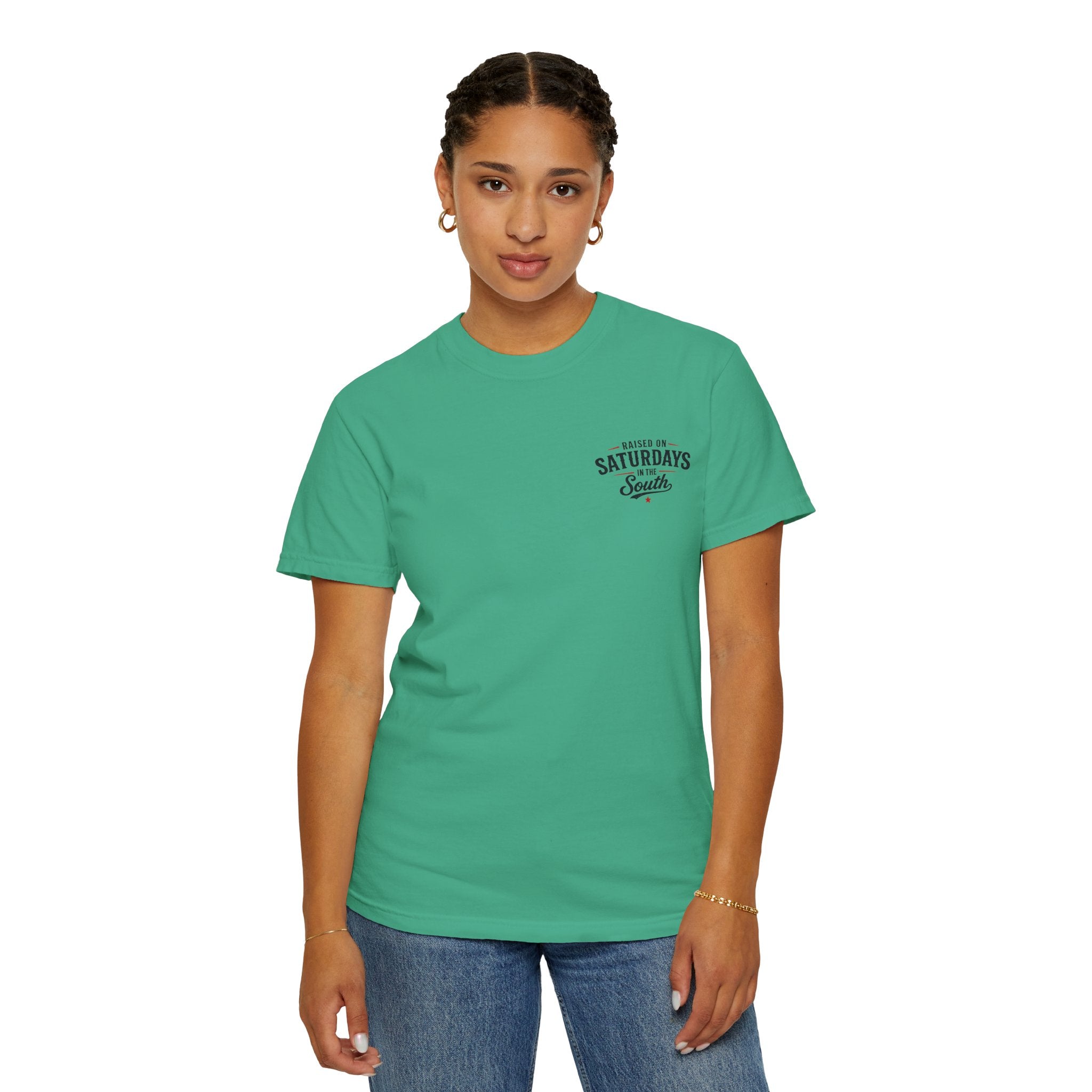 Raised On Saturdays In The South T-Shirt — Country Farm Girl Sunset