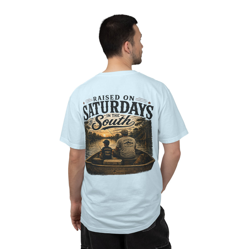 Raised on Saturdays T-Shirt — Boy Dad Fishing Buddies