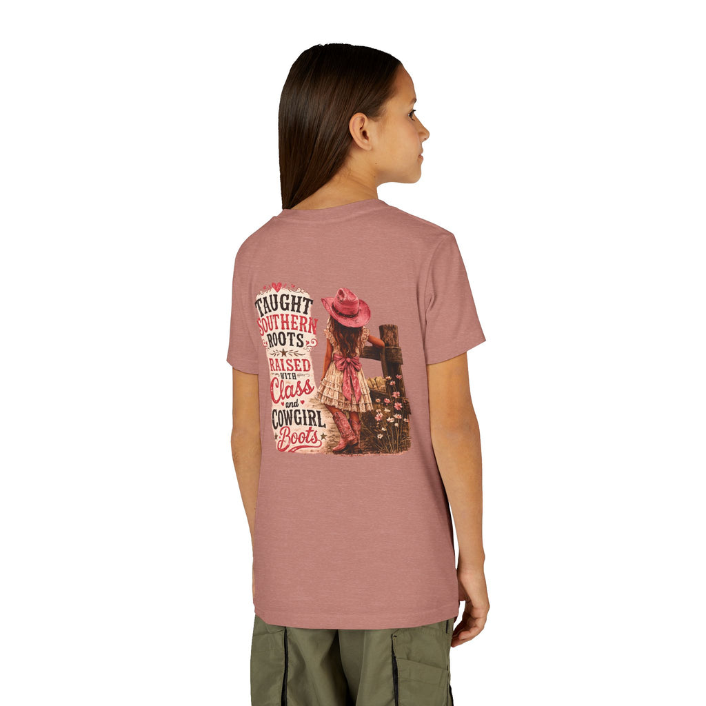 “Taught Southern Roots, Raised with Class and Cowgirl Boots” T-shirt
