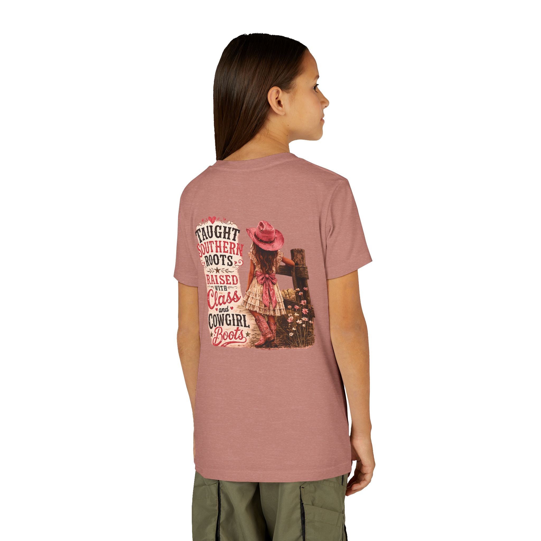 “Taught Southern Roots, Raised with Class and Cowgirl Boots” T-shirt