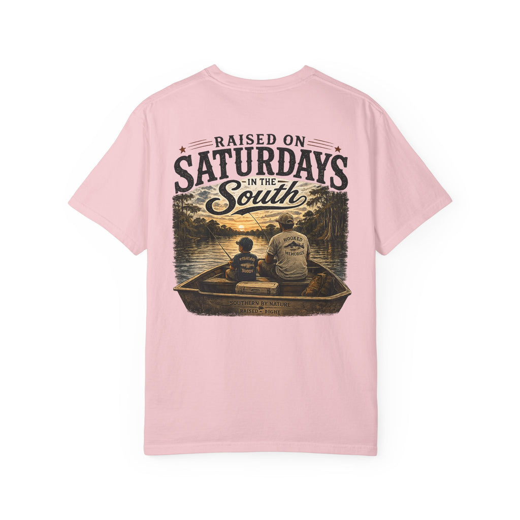 Raised on Saturdays T-Shirt — Boy Dad Fishing Buddies