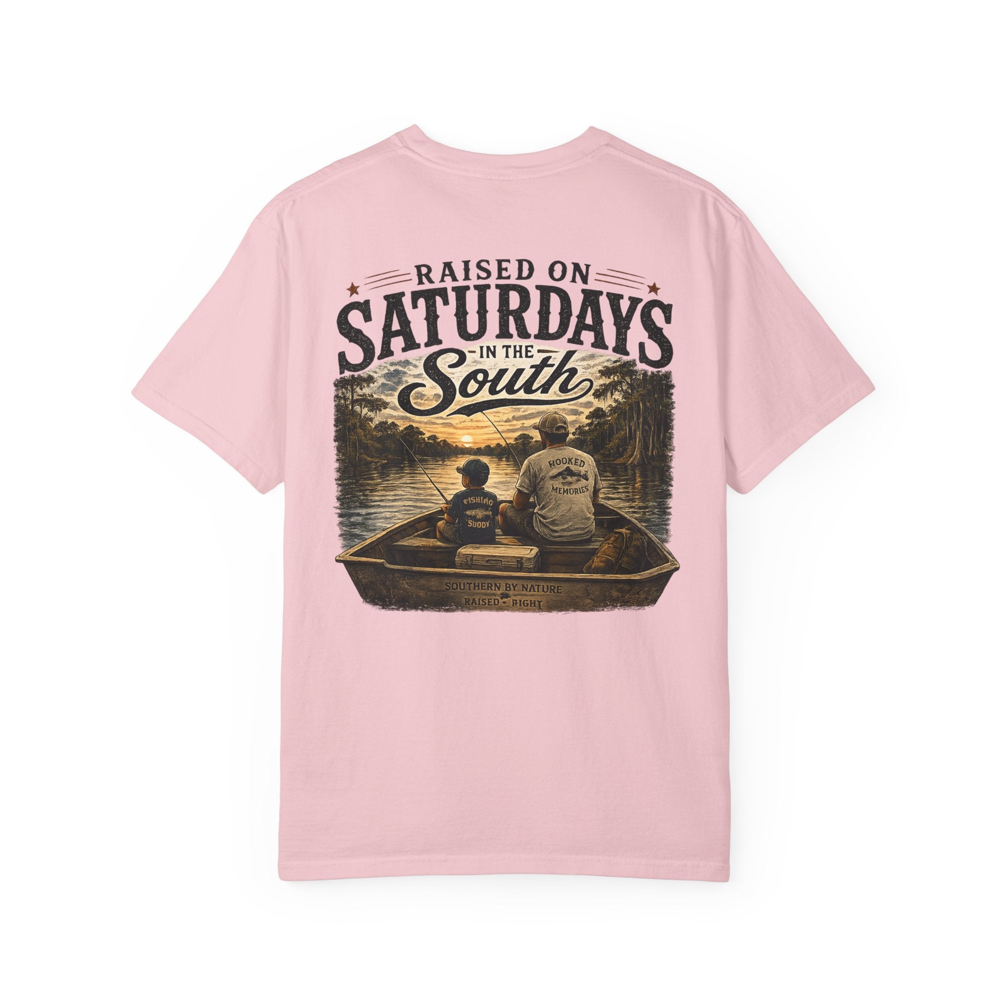 Raised on Saturdays T-Shirt — Boy Dad Fishing Buddies