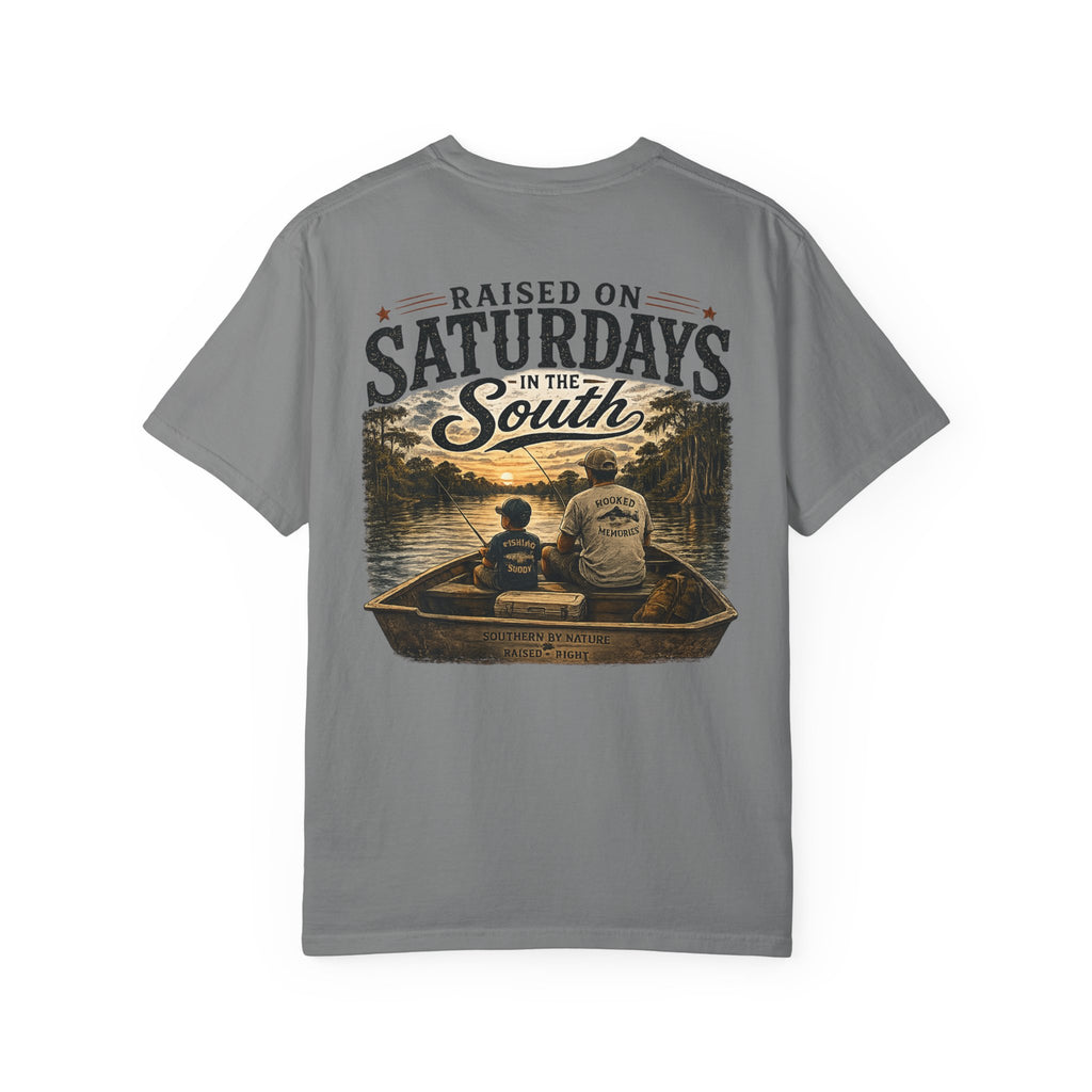 Raised on Saturdays T-Shirt — Boy Dad Fishing Buddies