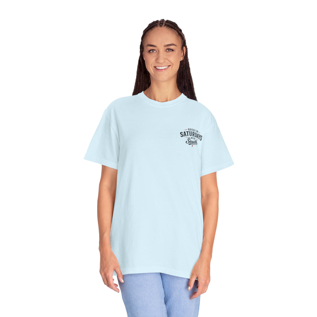 Raised On Saturdays In The South T-Shirt — Country Farm Girl Sunset