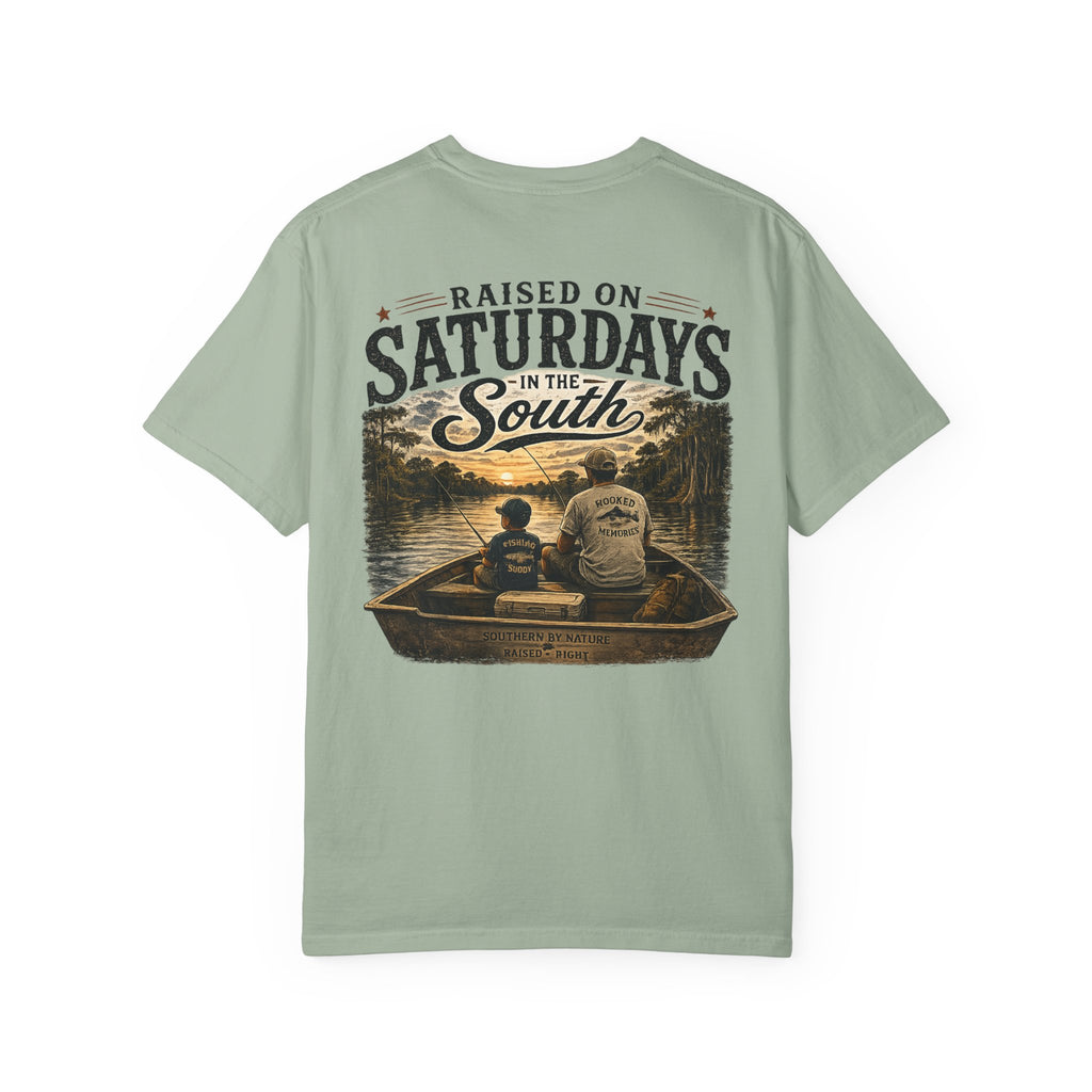 Raised on Saturdays T-Shirt — Boy Dad Fishing Buddies
